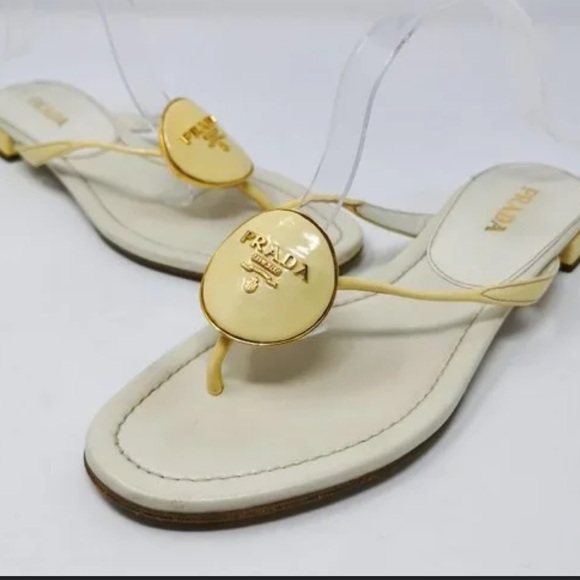 Prada Gold and White Women's Sandals - Picture 1 of 5